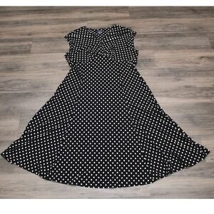 Chaps Black Polka Dot Sleeveless Fit & Flare Dress‎ - Women's XL